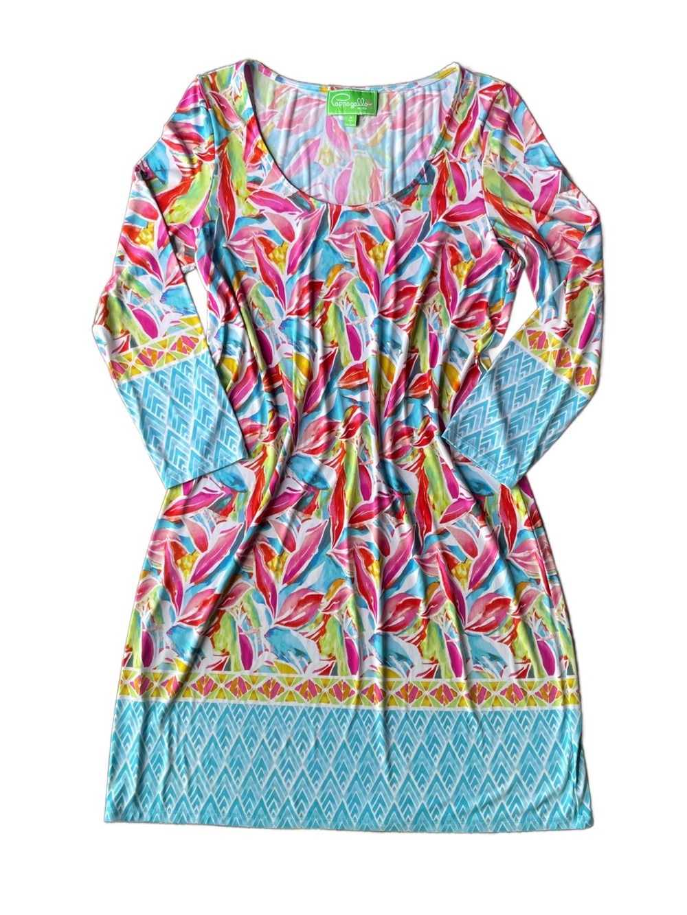 Pappagallo Bright Tropical Floral 3/4 Sleeve Sheath Dress Medium